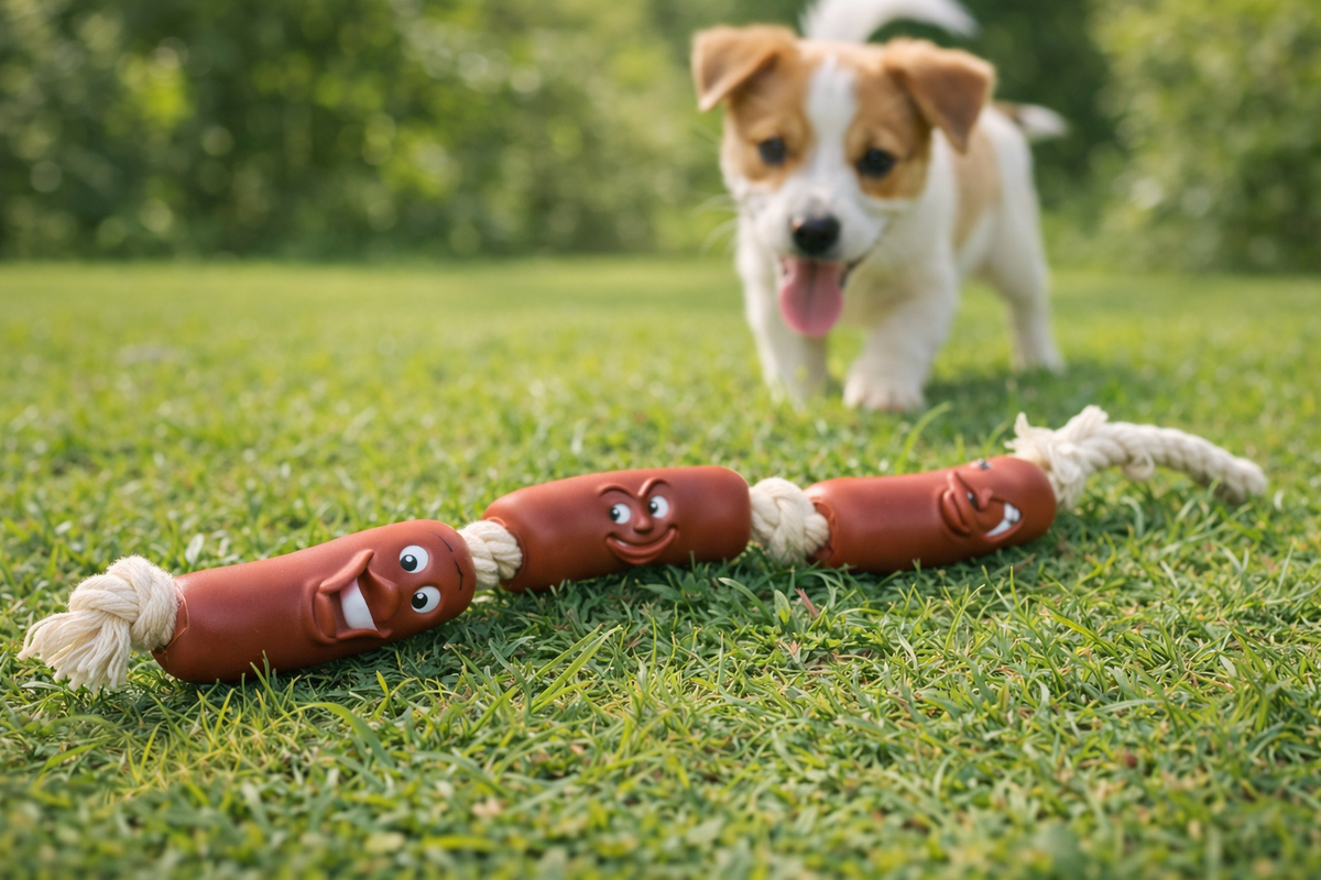 3-Piece Sausage Rope Toy for Dogs — interactive scene