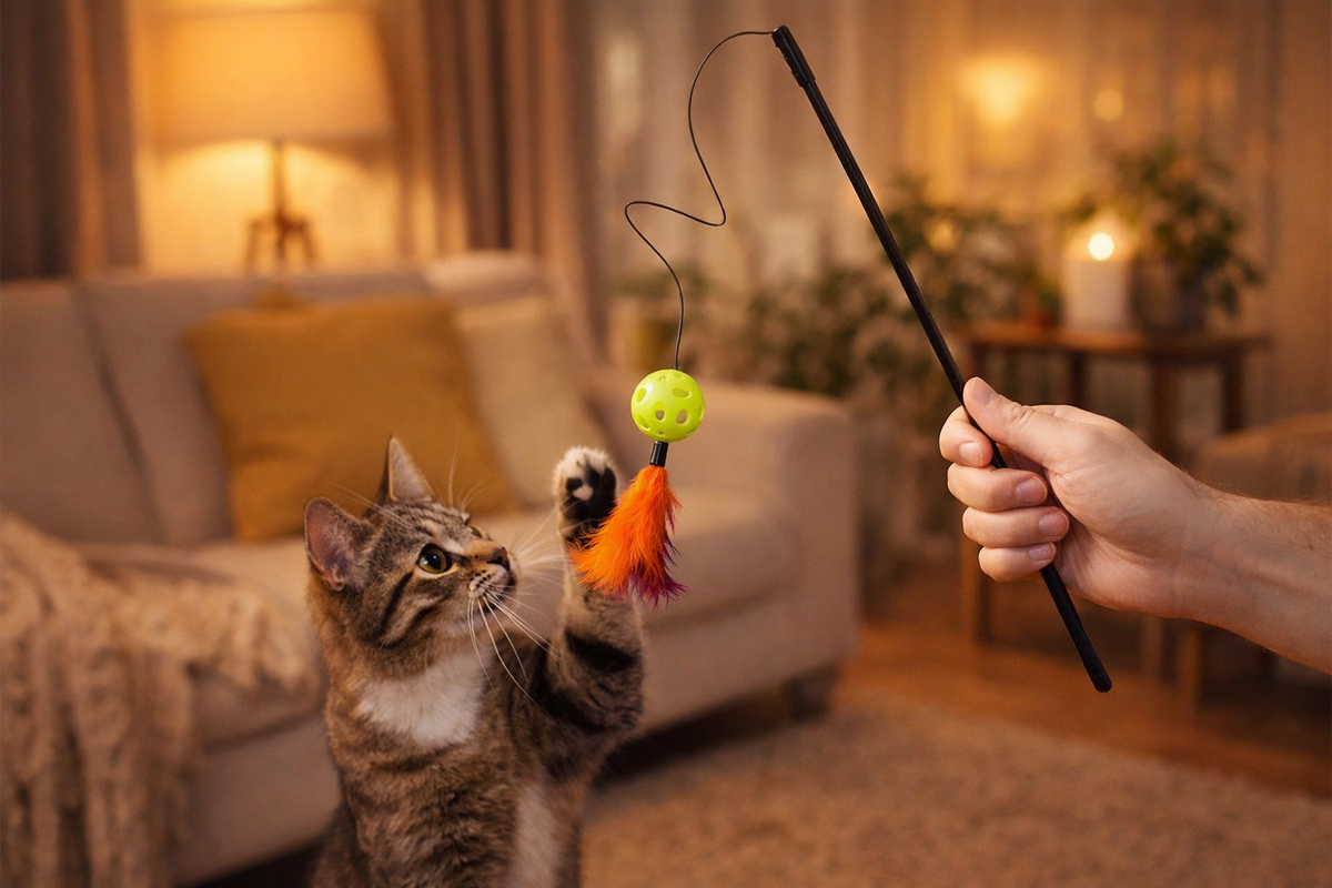 Pet Cat Tease Toy Plastic Stick with Ball — lifestyle