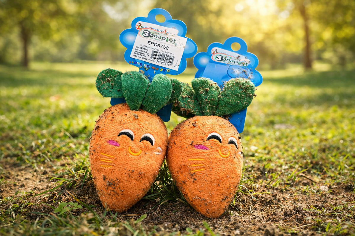 Plush Carrot Dog Toy — lifestyle shot