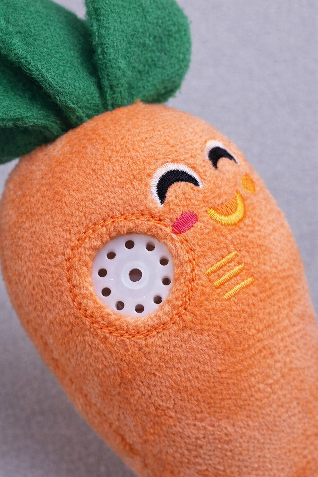 Plush Carrot Dog Toy — detail shot