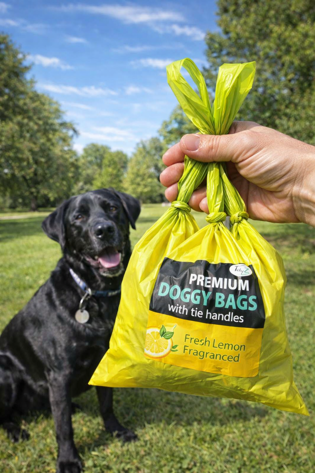 Premium Doggy Poo Bags with Tie Handles — lifestyle